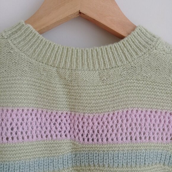 Pastel Striped Knit Sleeveless Sweater Vest - Green & Pink - Picture 8 of 16